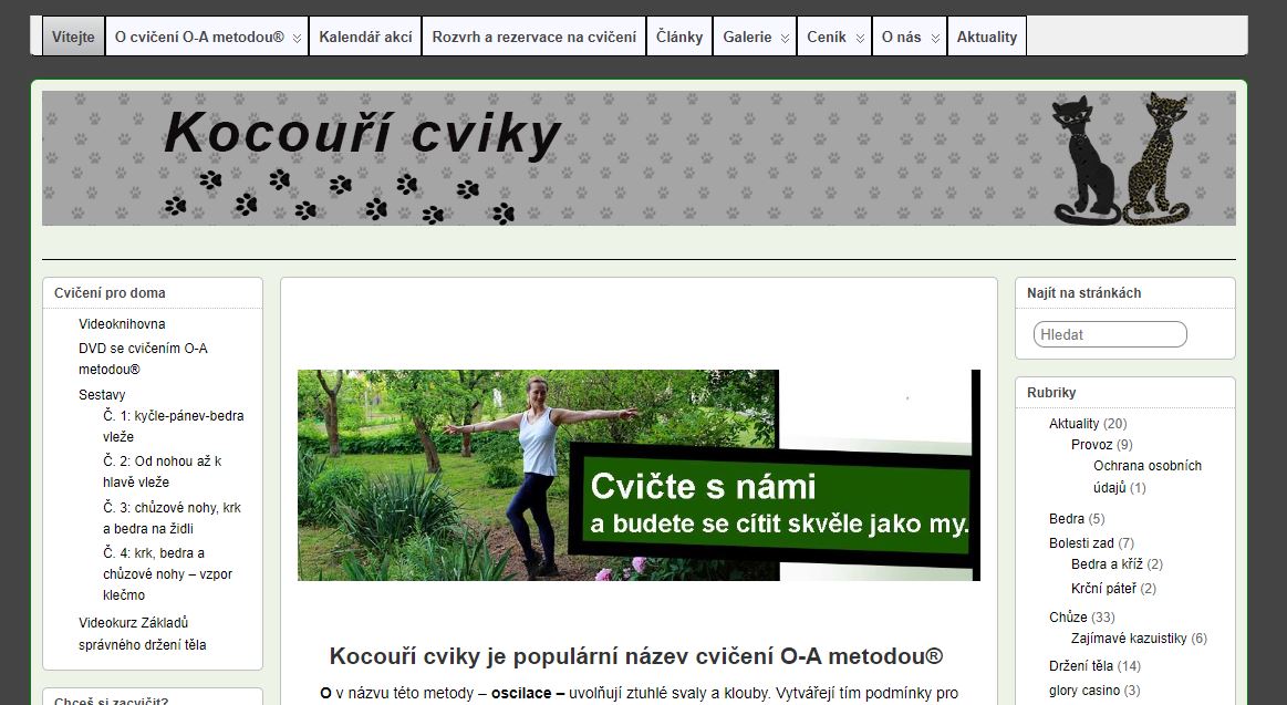 KOCOUŘÍ CVIKY, CVIČENÍ O-A METODOU® - cvičení pro zdravá záda a dokonalejší mozek