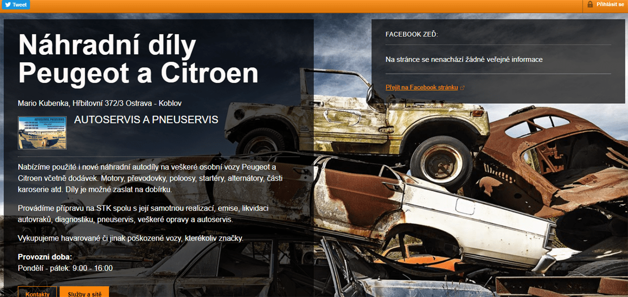 Mario Kubenka - vrakoviště Citroen a Peugeot Ostrava - Koblov