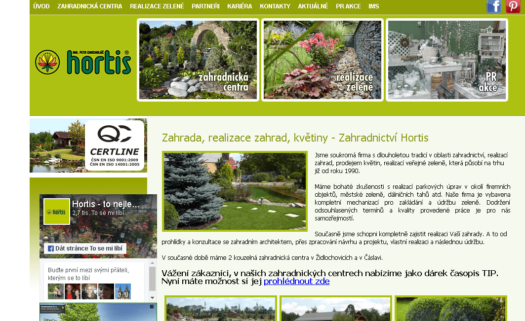 HORTISCENTRUM s.r.o. - zahrada, realizace zahrad, květiny Čáslav, Židlochovice